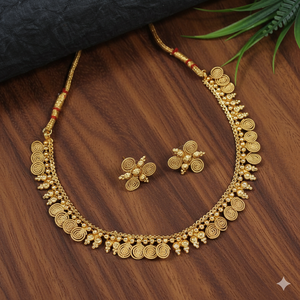 Conjuntos de Collar y Pendientes Tradicionales Indios en Oro Mate, Joyería Étnica con Filigrana Floral para Mujer, Chapado en Oro Antiguo - Product Image 4