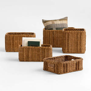 Open Top Rattan Storage <b>Basket</b> Woven Organizer <b>Basket</b> Practical Storage <b>Basket</b> For Magazine Book And Living Room <b>Display</b> - Product Image 4