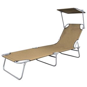 Tumbona reclinable para exteriores color taupe con toldo, estructura de acero, muebles modernos para patio, para relajarse junto a la piscina - Product Image 4