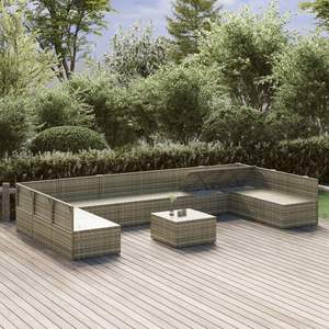 Set salotto da 11 pezzi in Poly Rattan grigio con cuscini per rilassarsi in giardino - Product Image 3