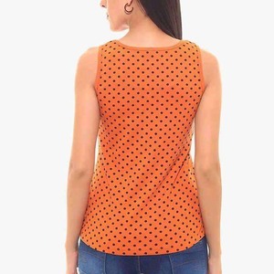 Débardeur sans manches pour femme, col rond, 180g, orange à pois, décontracté, tricoté, respirant - Product Image 2