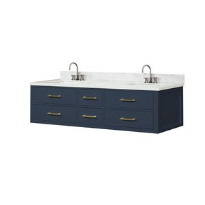 Azul 72 Pulgadas Ancho x 22 pulgadas Mueble de Baño Doble con Encimera de Mármol de Carrara y Juego de Grifería para Baños Pequeños - Product Image 3