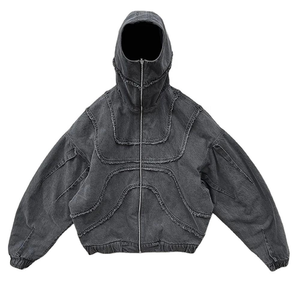 Custom 100% Cotton Fleece 400 Gsm Breathable Unisex Heavyweight Pullover XS Hooded Acid Washed Regular Fit Distressed Zip Hoodie - Product Image 2