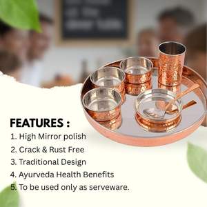 Service de table en cuivre traditionnel, ensemble de plats Thali, bols, cuillère en verre, acier inoxydable, cuivre, Thali indien, ensemble Thali de qualité supérieure - Product Image 2