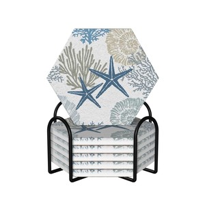 Sous-verres en bois de pin faits à la main, motifs floraux vintage, vente en gros - Product Image 5