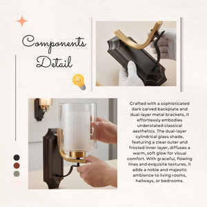 Lámpara de Pared de Vidrio de Doble Capa Luna Modern Classic, Lámpara de Pared con Brazo de Latón y Negro para Espejo de Vanidad - Product Image 3