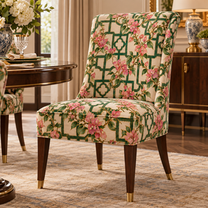 Tissu d'ameublement tissé léger et respirant imprimé motif treillis floral Bougainvillea rose et vert pour canapé et chaise - Product Image 4