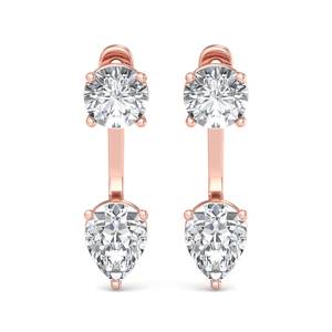 Pendientes de lujo en oro rosa con diamantes redondos y talla pera, minimalistas, dos en uno, joyería de moda para mujer - Product Image 2