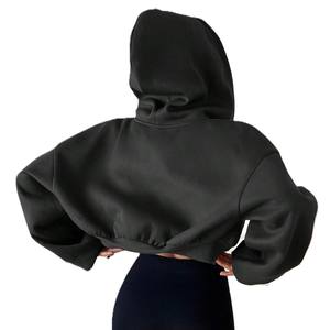 Sudaderas con capucha extragrandes y cortas con cremallera para mujer, de algodón con forro polar, transpirables, con hombros caídos, estilo urbano, fabricación con logotipo personalizado - Product Image 3