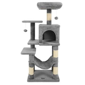 <b>Light</b> Gray 44\" Multi-Level Cat <b>Tree</b> Indoor Cats Furniture with Spacious Top Perch 2 Door Condo Hammock - Product Image 4