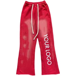 2025 Custom Unisex 100% Cotton Sweatpants Acid Flare Fleece <b>Pants</b> Puff Print for Raw Hem Cut Edge Wide Leg Breathable Paint - Product Image 1