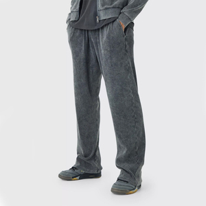 Pantalones de chándal para hombre de forro polar grueso azul, corte recto, pierna extragrande, lavados, con logotipo personalizado, MOQ bajo, pantalones de jogging para hombre - Product Image 4