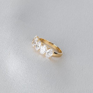 แหวนเพชรทรงรี 5 เม็ด คุณภาพพรีเมียม ฝังครึ่งวง สำหรับงานแต่งงานหรือวันครบรอบ ทำจากทองคำขาว 14K ดีไซน์หรูหรา - Product Image 4