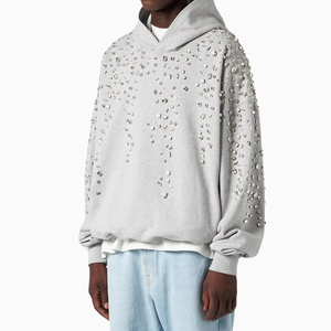 เสื้อฮู้ดดี้สีดำแบบวินเทจ รุ่นใหม่ปี 2026 ทรงหลวมสำหรับทุกเพศ ผลิตจากผ้าฝ้าย 100% เหมาะสำหรับฤดูหนาว ตกแต่งด้วยงานถักโครเชต์  แบบ ODM  ประดับคริสตัล  ซิปติดที่คอเสื้อ - Product Image 6