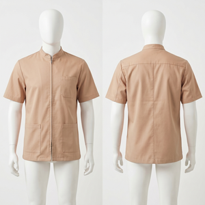 Chemise de barbier pour homme 180 GSM en polycoton premium jaune à manches courtes avec broderie personnalisée, impression sérigraphique et logo par transfert thermique - Product Image 5