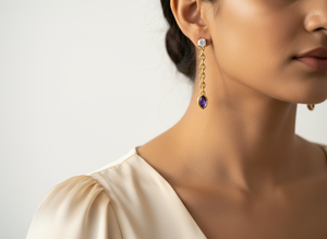 14k Gold Chain <b>Dangle</b> <b>Earrings</b> Custom Manufacturer VVS1 Lab <b>Diamond</b> and Glass Filled Sapphire Drop <b>Earring</b> Jewelry Purple clear - Product Image 2
