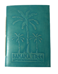 Hermoso diario encuadernado en cuero color azul cielo, cuero de cabra suave con estampado de banano en la parte frontal. - Product Image 1