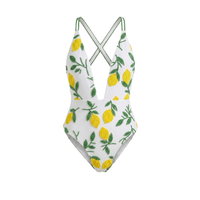 Maillot de bain une pièce brodé de perles motif citron et fleurs, sans manches, pour femme, col rond, collection été – Grande Vente