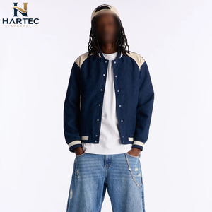 Meilleure Vente : Blouson Teddy Bleu Marine avec Panneaux d'épaule Crème, Poignets Côtelés Rayés, Boutons-Pression, Style Minimaliste Streetwear - Product Image 3
