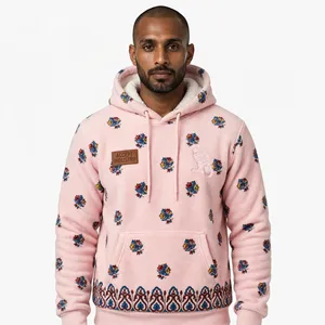 Sudadera con capucha de lana rosa floral de la marca Accept Industry con bolsillo frontal y logotipo de pájaro, ropa informal de invierno. - Product Image 2