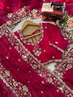 Sari en soie Fendy de créateur, broderie de perles lourdes, gaufré, rouge, pour mariage/soirée été/hiver, séchage rapide, chemisier non cousu pour femme