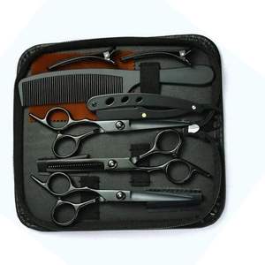 Kit de ciseaux de barbier en acier inoxydable à pointe arrondie de qualité supérieure, ciseaux à effiler à manche court, peigne et étui à clip en titane bleu - Product Image 6