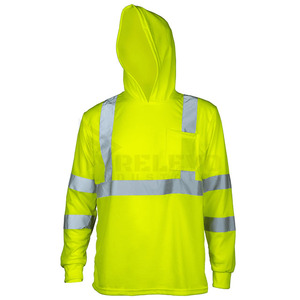 Camiseta de Trabajo de Alta Visibilidad Unisex para Construcción, con Capucha, Manga Larga, Transpirable, Reflectante, con Parches a Rayas - Product Image 1
