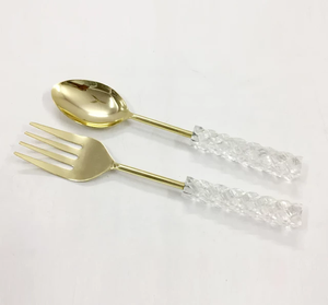 Ensemble de cuillères à salade plaquées or PVD avec manche en acrylique, ensemble de cuillères à salade en acier inoxydable poli brillant de haute qualité, ustensiles de cuisine - Product Image 2