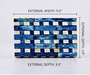 Rectangular MDF <b>Storage</b> <b>Box</b> for Jewelry Blue White Resin Checkered Woven Design Modern Versatile Eco-friendly with <b>Lid</b> - Product Image 4