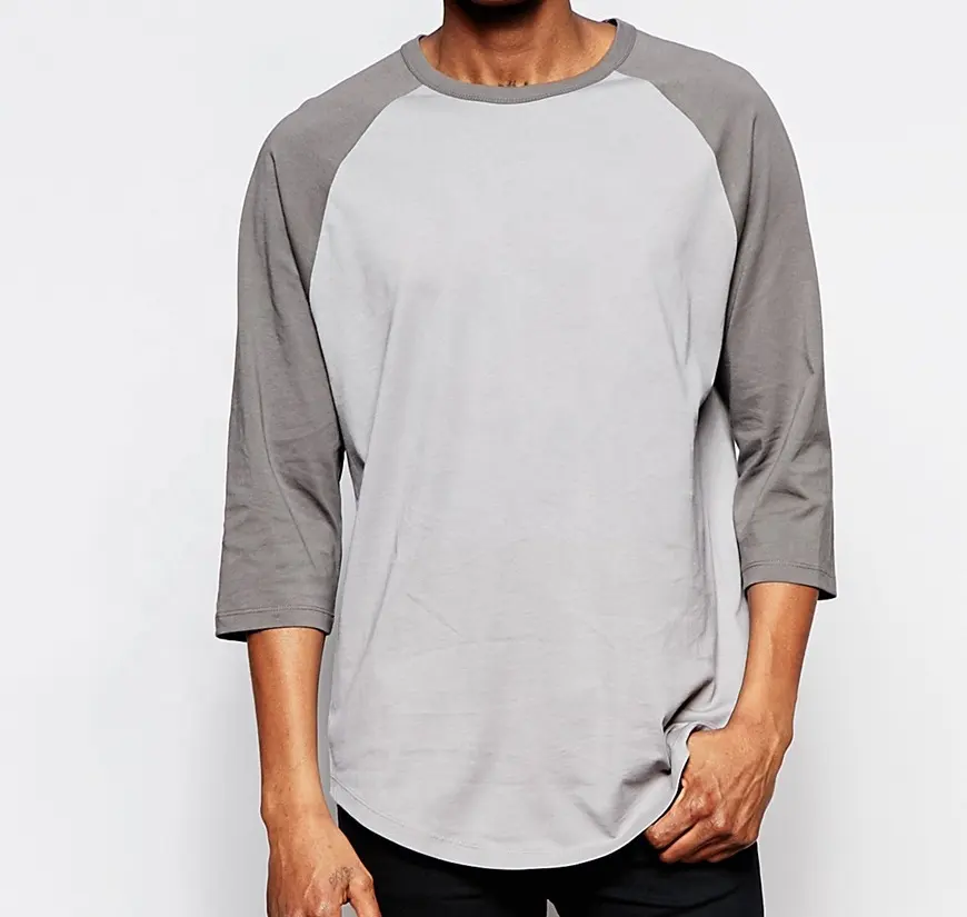 100% Katoen Avondmaal Soft Touch Crew Neck Oversized Fit Contrast Raglan Lange Mouw Heren T-shirt Met Baseball Bodem Stijl