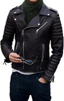 Blouson moto en cuir véritable noir pour homme avec fermeture éclair et ceinture, coupe ajustée, style motard, pour l'automne