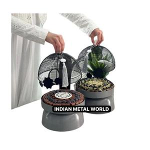 Round Metal Chocolate Display Bowl Stand With Mesh Wire Cloche Dome Lid For Ramadan <b>Eid</b> Party Decorative Candy Serving Tray - Product Image 6