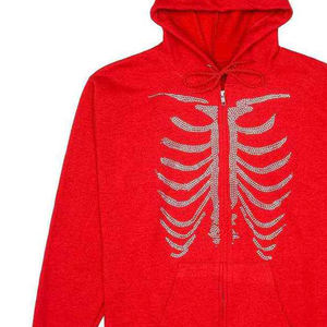 2026 <b>Red</b> <b>Men's</b> Zip Up Hellstairs Hoodie Rhinestone Skeleton Ribcage Graphic Fleece Sweatshirt Casual Autumn Streetwear - Product Image 6