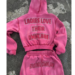 Conjunto de sudadera con capucha y cremallera con pedrería de 450 GSM para mujer |   Chándal Personalizado de Diseñador |   Sudadera con capucha para hombre con logotipo personalizado OEM - Product Image 6