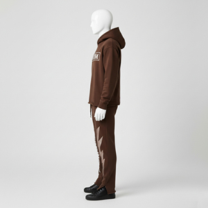 Ensemble survêtement et pantalon de jogging streetwear pour homme en molleton de coton épais marron uni à capuche, personnalisé OEM pour l'hiver - Product Image 3