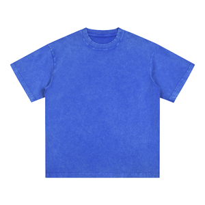 T-shirt en coton bleu pour homme, manches courtes, col rond, coupe classique, décontracté, couleur unie, jersey tricoté, design uni - Product Image 3