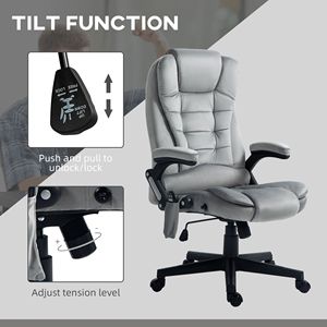 "Executive Traditional Linen Gray Office Chair with Reclining Padded Armrests Heat & <b>Vibrating</b> Massage <b>Remote</b> Control" - Product Image 5