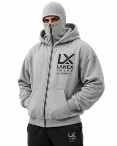 OEM Custom Men's Oversized Full Zip Balaclava Hoodie, Heavyweight Cotton Fleece Face Mask Sweatshirt, Private Label Streetwear - Product Image 3