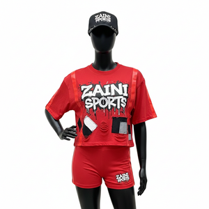 <b>Women</b> T shirt and Booty <b>Short</b> Set Premium Cotton Spandex <b>Jersey</b> 180 GSM Tee 220 GSM <b>Shorts</b> Contrast Panel Custom <b>Women's</b> Sets - Product Image 1