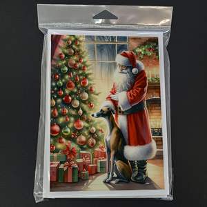 Whimsical Greyhound y Santa Claus Tarjetas de felicitación Paquete de 8 A7 Tamaño 5x7 Tarjetas de notas en blanco con sobres - Product Image 3