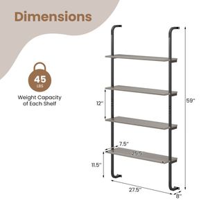 Scaffalatura industriale a 4 livelli con struttura in metallo mensole a muro per soggiorno o cucina - Product Image 6