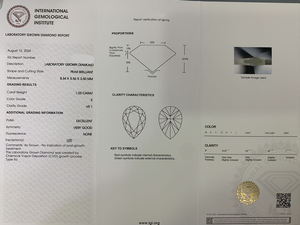Diamant de laboratoire HPHT CVD en forme de poire de 1,03 ct, certifié IGI, clarté VVS, couleur D, pour la vente en gros et la joaillerie - Product Image 3