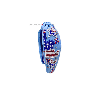Diadema Hecha a Mano con Cuentas del 4 de Julio, Diadema con Cuentas de la Bandera Americana, Diadema Cómoda para el Cabello para Mujer, Diadema con Nudo de Tela Suave y Cuentas - Product Image 6