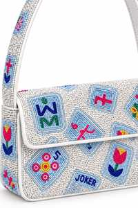 Sacs à bandoulière de luxe MULTI CRAFT en lin écologique imperméable, forme selle, légers, perlés, pour l'été, style Staud - Product Image 5