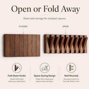 Acacia Wood Foldable <b>Wall</b> <b>Hook</b> Rack – Flip-Down Coat, Suit & <b>Key</b> Hanger (Space-Saving) - Product Image 2