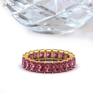 Anillo de Eternidad con Turmalina Rosa Natural de Corte Octogonal de 4x3mm, con Oro Amarillo Sólido de 14k, Anillo de Novia, Proveedores Verificados - Product Image 3