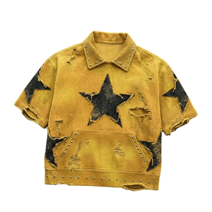 เสื้อสตรีทแวร์ Finch Garment แบบสั่งทำพิเศษ เนื้อผ้าหนา ทรงบ็อกซี่ ตกแต่งด้วยการปะติดปะต่อ ปักลายเสื้อยืดโอเวอร์ไซส์ ผ้าถัก - Product Image 1