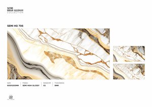 Baldosa de Porcelana Semi Brillante 600x1200mm, Patrón de Mármol Blanco Dorado, para Paredes y Pisos Interiores (S) - Product Image 2