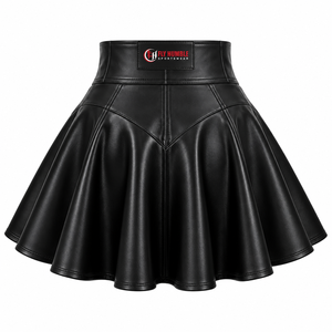Jupe plissée mini trapèze taille haute en similicuir pour femme, couleur unie, mode automne - Product Image 3