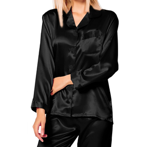 Ensemble pyjama en soie satinée, nouveau design, manches longues, boutons devant, couleur unie, vêtements de nuit pour femmes, robe de nuit pour un usage quotidien - Product Image 4